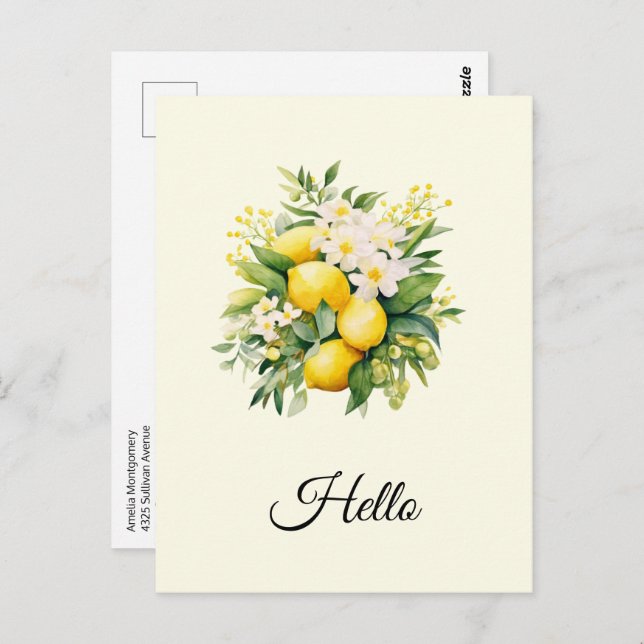 Lemon Bouquet with White Blossoms Hello Postcard (Front/Back)