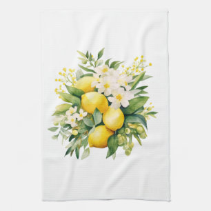 Lemon Bouquet with White Blossoms Kitchen Towel