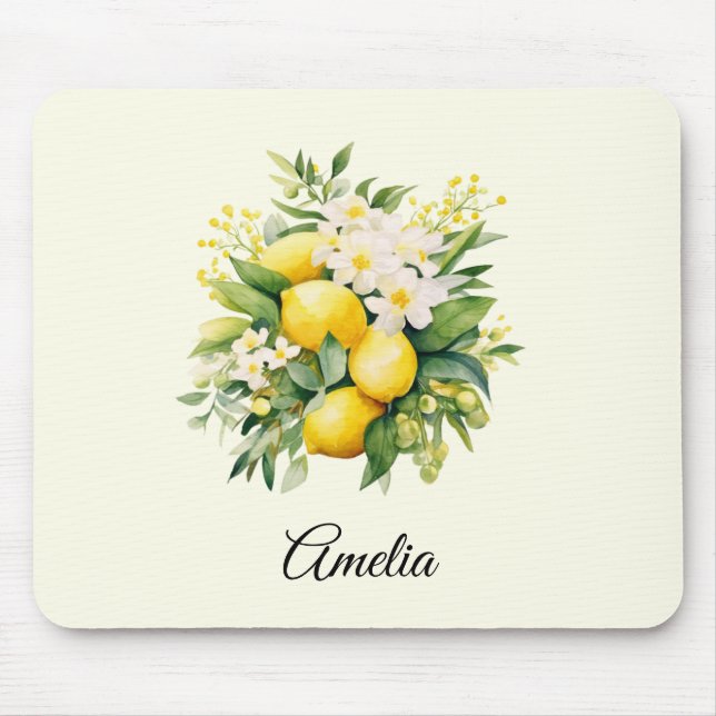Lemon Bouquet with White Blossoms Mouse Pad (Front)