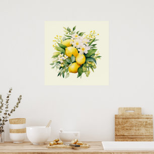 Lemon Bouquet with White Blossoms Poster
