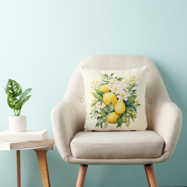 Lemon Bouquet with White Blossoms Throw Pillow (Chair)
