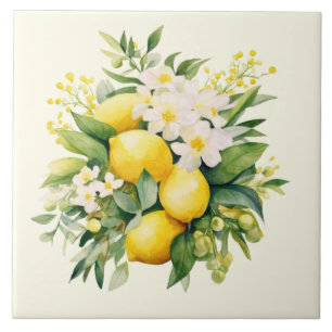 Lemon Bouquet with White Blossoms Tile