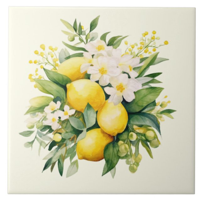 Lemon Bouquet with White Blossoms Tile (Front)