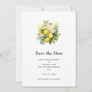Lemon Bouquet with White Blossoms Wedding Save The Date