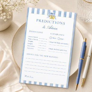Lemon Bow Baby Shower Predictions and Advice Card