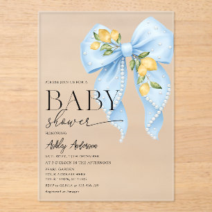 Lemon Bow Pearl Baby Shower Acrylic Invitations