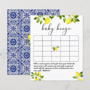 Lemon branch and blue mosaic baby shower bingo gam