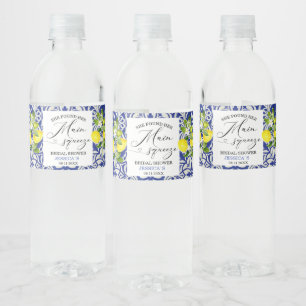 Lemon branch and blue mosaic bridal shower Water B Bottle Label