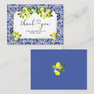 Lemon branch and blue mosaic thank you card