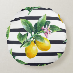 Lemon Branch: Citrus Watercolor Bliss Round Pillow