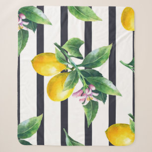 Lemon Branch: Citrus Watercolor Bliss Sherpa Blanket