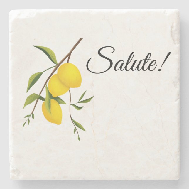 Lemon branch design with Salute! Stone Coaster (Front)