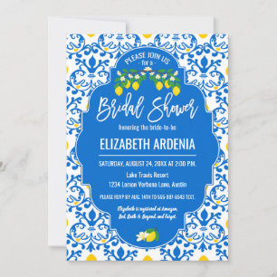 Lemon Branch Yellow Blue Bridal Shower Invitation