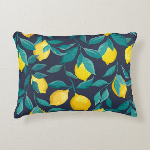 Lemon Branches: Blue Decorative Seamless Accent Pillow