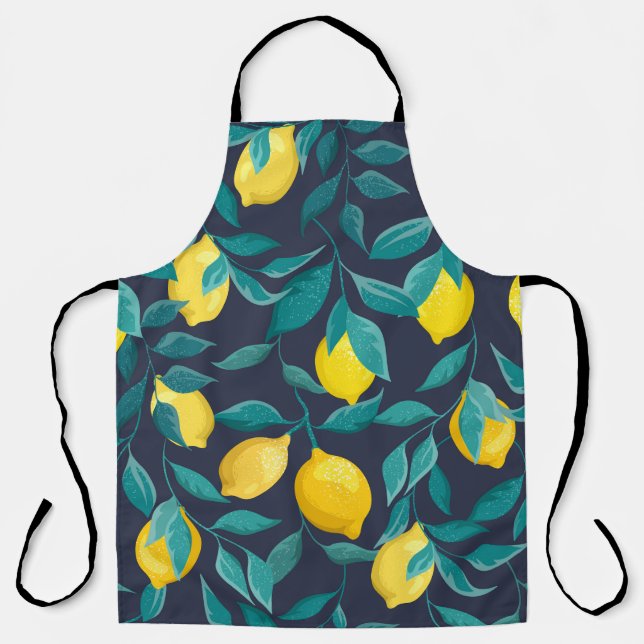 Lemon Branches: Blue Decorative Seamless Apron (Front)
