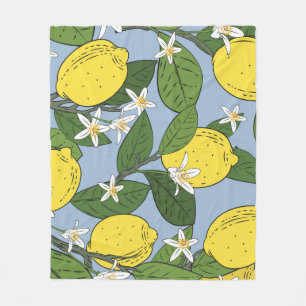 Lemon Branches: Blue Vintage Illustration Fleece Blanket