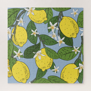 Lemon Branches: Blue Vintage Illustration Jigsaw Puzzle