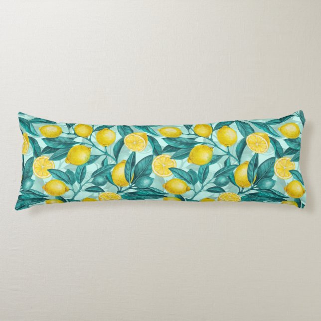 Lemon branches in blue and yellow body pillow (Front)