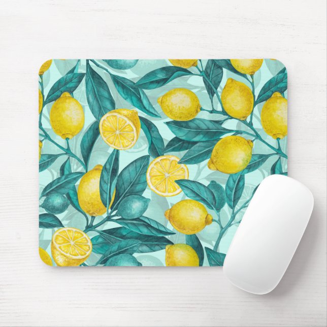 Lemon branches in blue and yellow mouse pad (With Mouse)