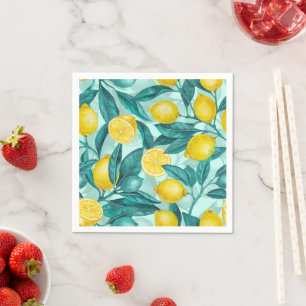 Lemon branches in blue and yellow napkin