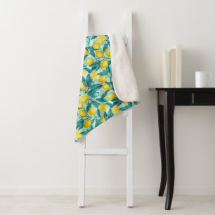 Lemon branches in blue and yellow sherpa blanket