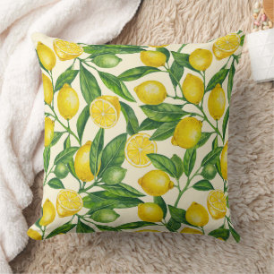 Lemon branches in green and yellow throw pillow