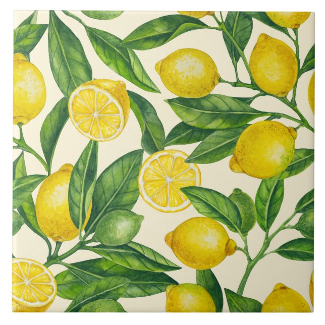 Lemon branches in green and yellow tile (Front)