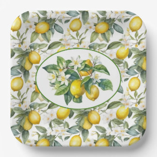 Lemon Branches Watercolor Paper Plate