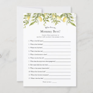 Lemon Branches Who Knows Mom Best Shower Game Card