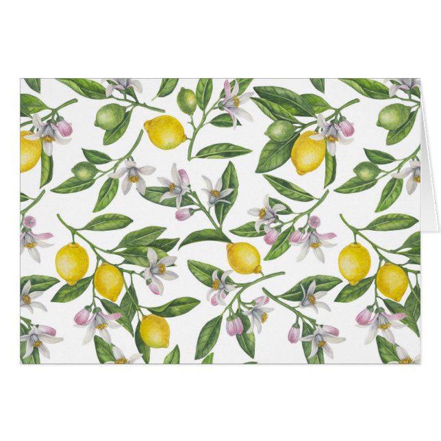 Lemon branches with blossoms and fruit on white (Front Horizontal)