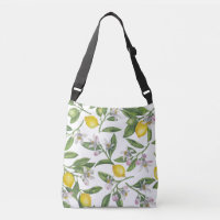 Lemon branches with blossoms and fruit on white