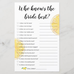 Lemon Bridal Game - Who Know The Bride Best