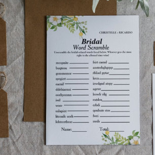 Lemon Bridal mot scramble carte de jeu de douche d