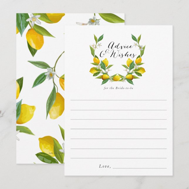 Lemon Bridal Shower advice and wishes cards (Front/Back)
