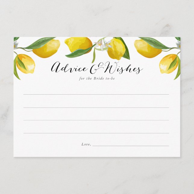 Lemon Bridal Shower advice and wishes cards (Front)