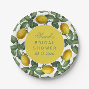 Lemon Bridal Shower Botanical Fruit Elegant Script Paper Plate