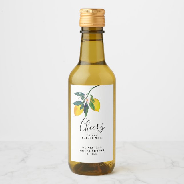 Lemon Bridal Shower Decor, Mini Wine Label (Front)