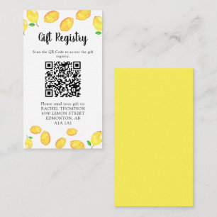Lemon Bridal Shower Gift Registry QR Code Enclosure Card