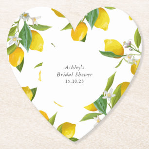 Lemon bridal shower heart paper coaster