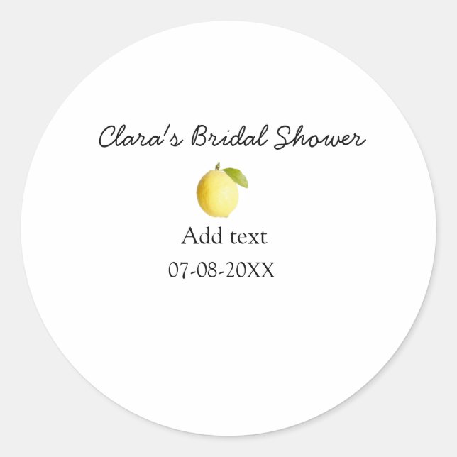 Lemon bridal shower modern simple minimal rustic b classic round sticker (Front)