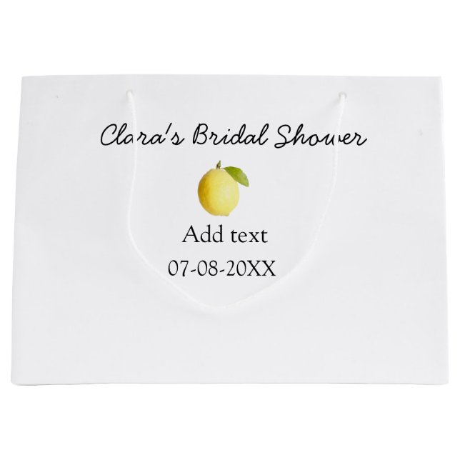 Lemon bridal shower modern simple minimal rustic b large gift bag (Front)