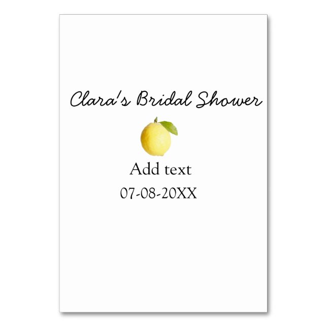 Lemon bridal shower modern simple minimal rustic b table number (Front)