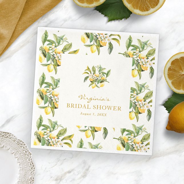 Lemon Bridal Shower Napkins (Elegant Lemon Floral Bridal Shower Napkins by Painted Paperie
)