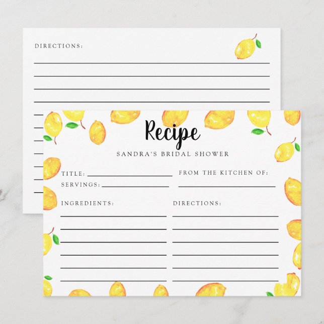 Lemon Bridal Shower Recipe Card Main Squeeze (Front/Back)