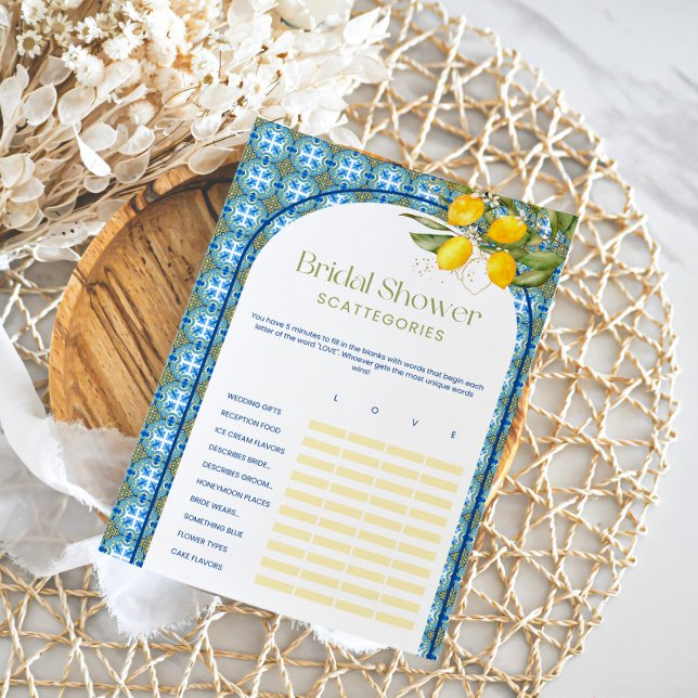 Lemon Bridal Shower Scattegories Game Card (Creator Uploaded)