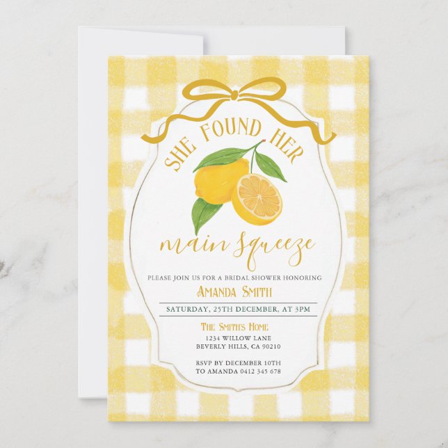 Lemon Bridal Shower She Found Her Main Squeeze  Invitation (Front)