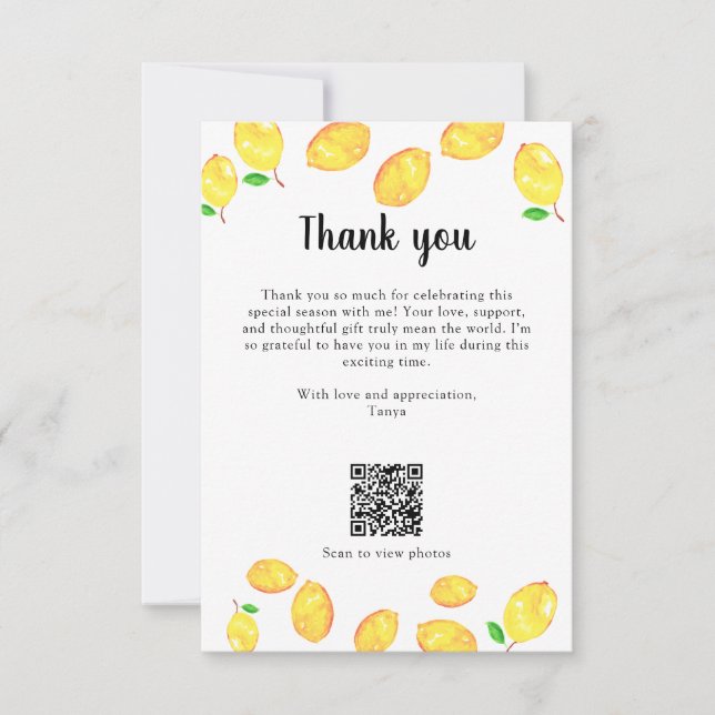 Lemon Bridal Shower Thank you Custom QR Code (Front)