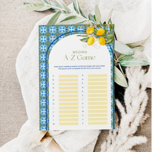 Lemon Bridal Shower Wedding A-Z Game Card