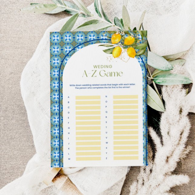 Lemon Bridal Shower Wedding A-Z Game Card (Creator Uploaded)
