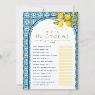 Lemon Bridal Shower What Groom Say Game Card